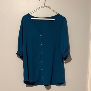 West Kei Teal Button-Down Blouse